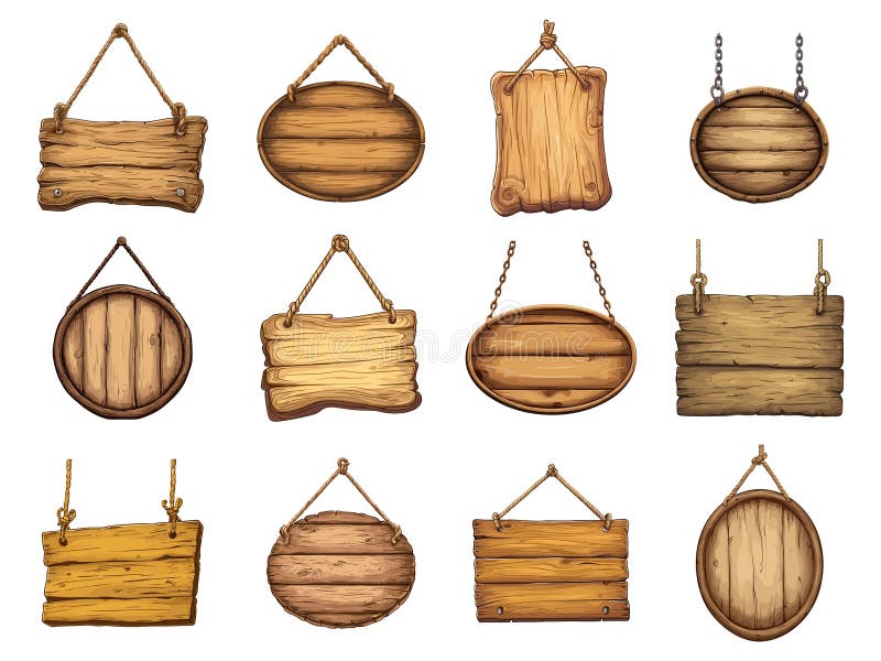 Cartello con trama in legno. cartelli in legno in bianco e nero. quadratino rettangolare e quadratini di legno a forma di ovale illustrazione vettoriale
