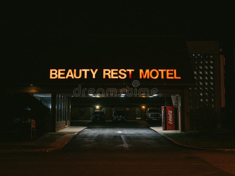 Beauty Rest Motel sign at night Edison New Jersey. Beauty Rest Motel sign at night Edison New Jersey