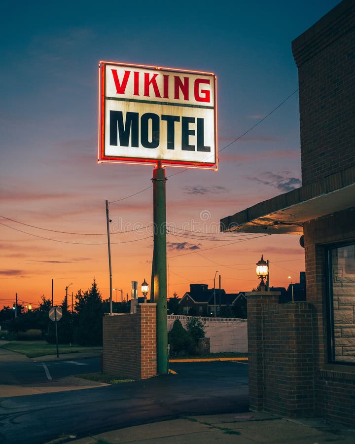 Travel photograph of viking Motel sign at sunset in Detroit Michigan. Travel photograph of viking Motel sign at sunset in Detroit Michigan