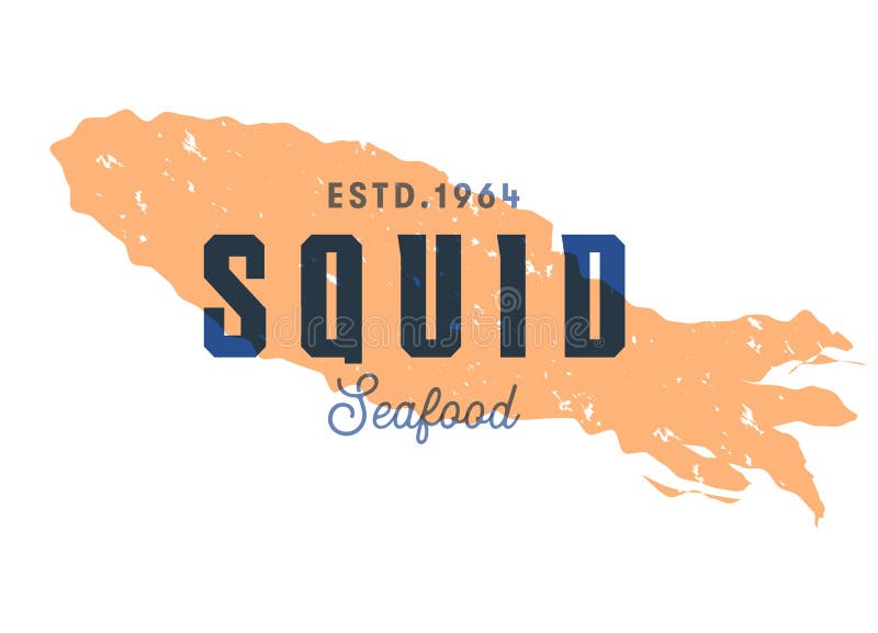 Cartello di pesce silhouettede simbolo calamaro emblema vettoriale pesce pesce ristorante alimentare etichetta marchio di menu del illustrazione vettoriale