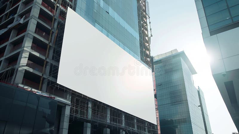 Generative AI : Blank white billboard mockup in front of the modern building under construction business concept. Generative AI : Blank white billboard mockup in front of the modern building under construction business concept.