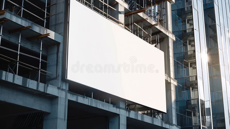 Generative AI : Blank white billboard mockup in front of the modern building under construction business concept. Generative AI : Blank white billboard mockup in front of the modern building under construction business concept.