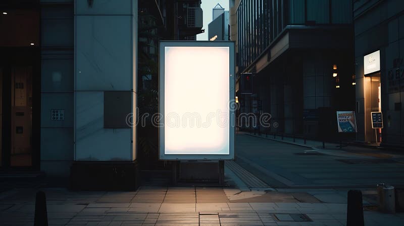 Generative AI : Long empty white billboard mounted on sidewalk at city street front view outside business concept. Generative AI : Long empty white billboard mounted on sidewalk at city street front view outside business concept.