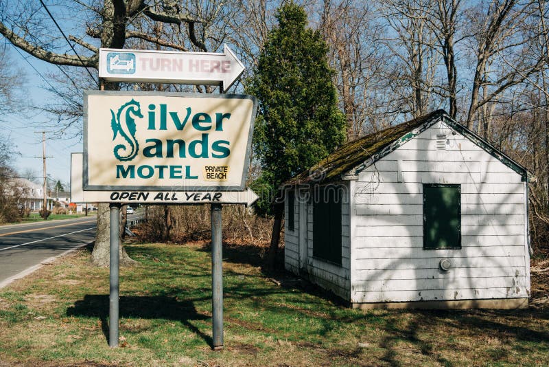 Travel photograph of silver Sands Motel vintage sign Greenport New York. Travel photograph of silver Sands Motel vintage sign Greenport New York