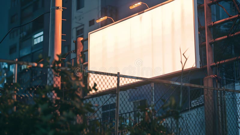 Generative AI : Blank white billboard for advertisement on the fence of kids playground in the city business concept. Generative AI : Blank white billboard for advertisement on the fence of kids playground in the city business concept.