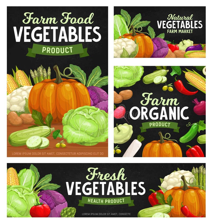 Cartelloni animati per lavagna di verdure fresche illustrazione di stock