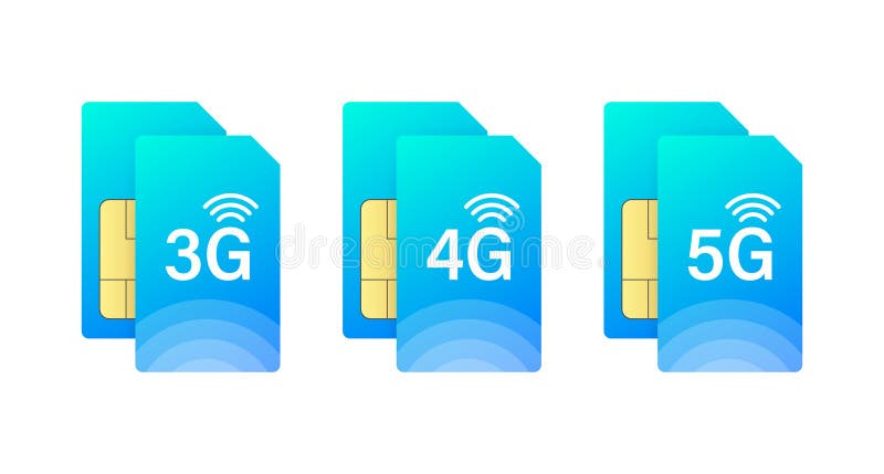 Cartelă SIM de 4g, 5 g. conexiuni la internet utilizând o metodă SIM card. rețea wireless stock illustration