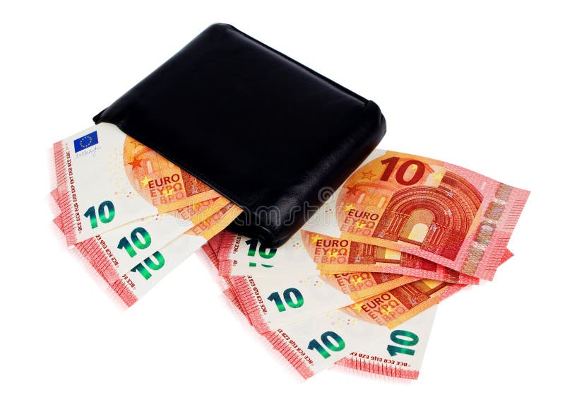 Cartera negra con el euro diez dentro fotografía de archivo libre de regalías Cartera negra con el euro diez dentro fotografía de archivo libre de regalías