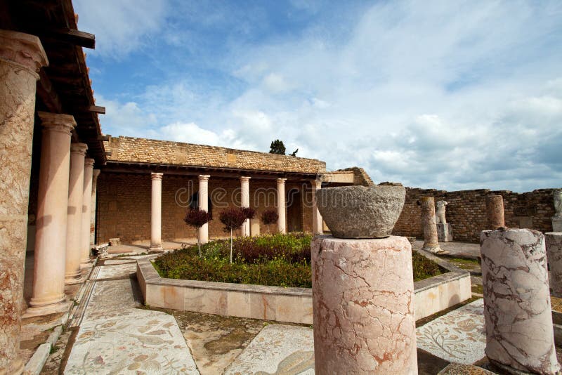 Roman residences in Carthage, Tunisia. Pillar column garden stock images, royalty-free photos and pictures