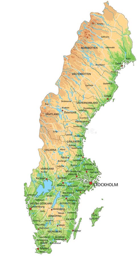 La Mappa Dettagliata Della Svezia Con Le Regioni O Stati E Citta Capitale Divisione Amministrativa Illustrazione Vettoriale Illustrazione Di Bordo Europeo 127253340