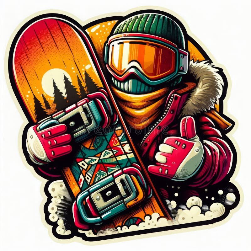 Cartoane pentru snowboarduri cu plăci colorate și ochelari vibranți și dinamici de iarnă stock photography