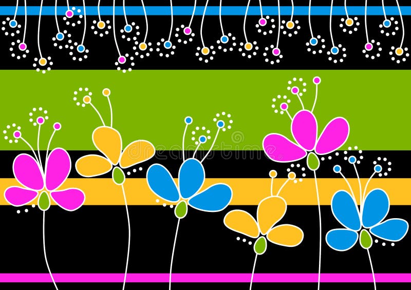 Cartolina d'auguri con i fiori in un giardino illustrazione di stock Cartolina d'auguri con i fiori in un giardino illustrazione di stock