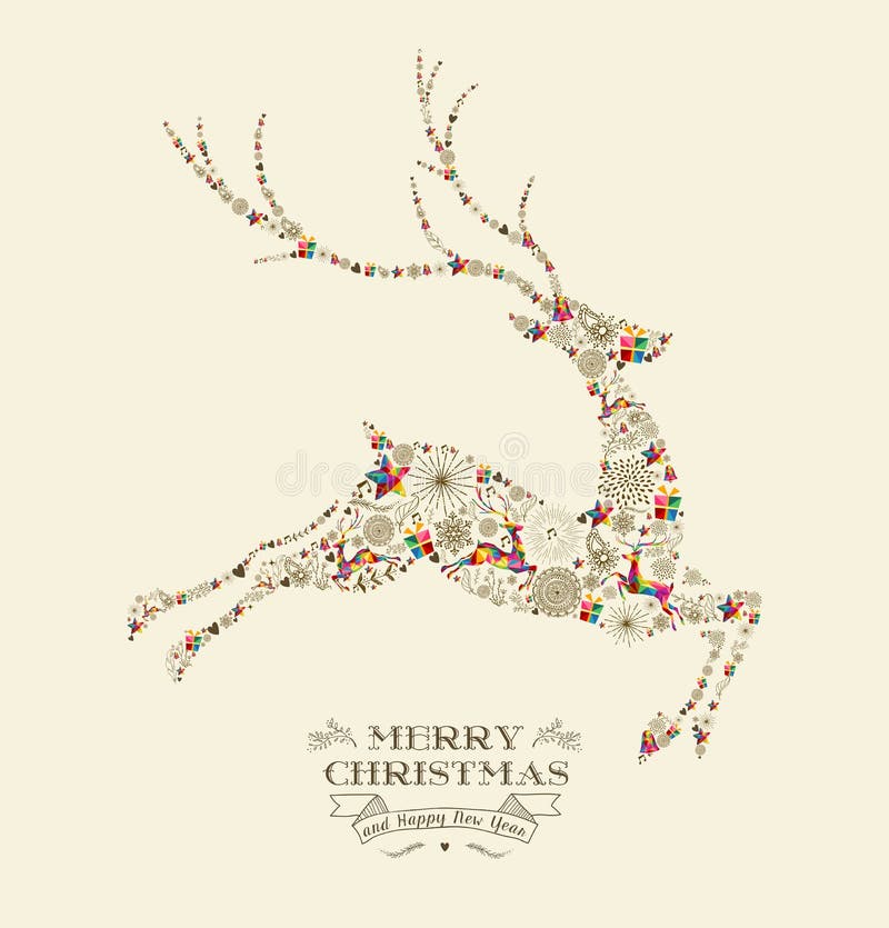 Cartolina d'auguri d'annata della renna di Buon Natale