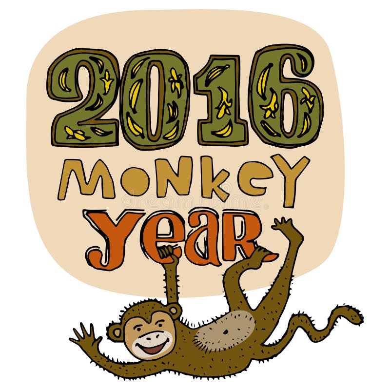 Cartolina d'auguri del buon anno Titolo di anno della scimmia Cifre disegnate a mano e lettere isolate su fondo Illustrazione di royalty illustrazione gratis