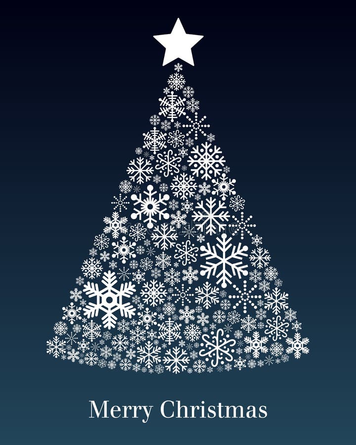 A Christmas tree made up of different snowflakes on blue background. Useful also as greeting card. Eps file available. A Christmas tree made up of different snowflakes on blue background. Useful also as greeting card. Eps file available.