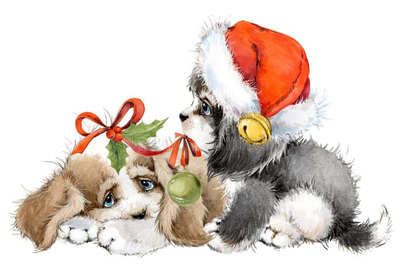 Cartolina d'auguri di anno del cane illustrazione sveglia dell'acquerello del cucciolo