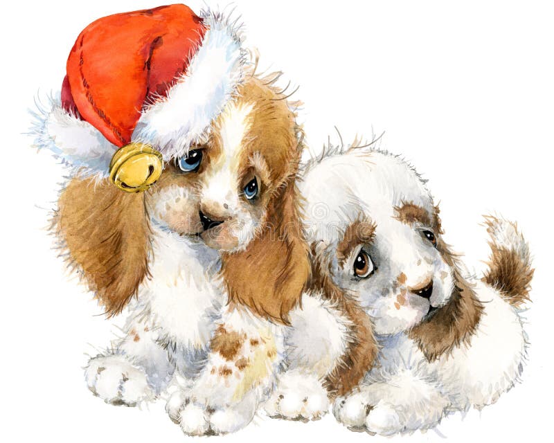 Cartolina d'auguri di anno del cane illustrazione sveglia dell'acquerello del cucciolo illustrazione vettoriale