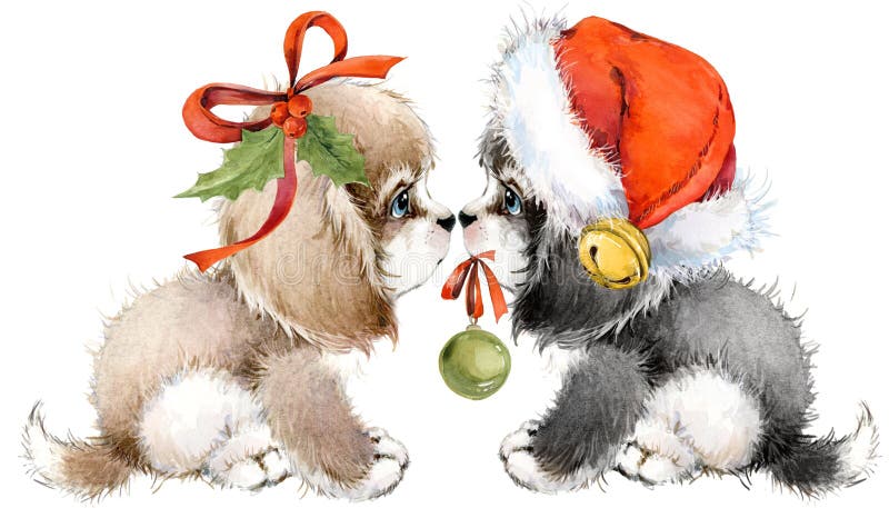 Cartolina d'auguri di anno del cane illustrazione sveglia dell'acquerello del cucciolo illustrazione di stock