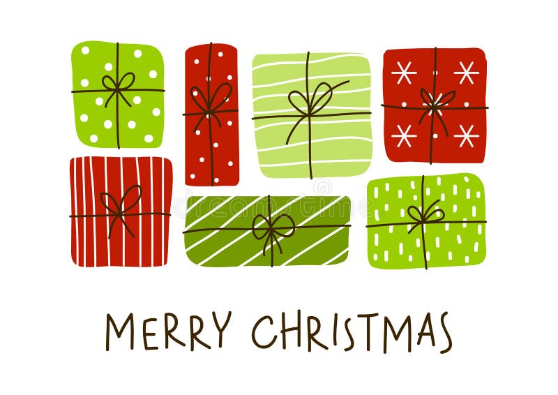 Cartolina d'auguri di natale con i contenitori di regalo illustrazione di stock Cartolina d'auguri di natale con i contenitori di regalo illustrazione di stock
