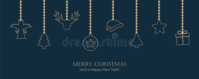 Cartolina d'auguri di Natale con la decorazione d'attaccatura su fondo blu scuro royalty illustrazione gratis Cartolina d'auguri di Natale con la decorazione d'attaccatura su fondo blu scuro royalty illustrazione gratis