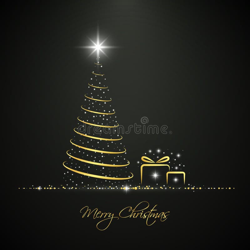 Cartolina d'auguri dorata astratta dell'albero di Natale illustrazione di stock Cartolina d'auguri dorata astratta dell'albero di Natale illustrazione di stock