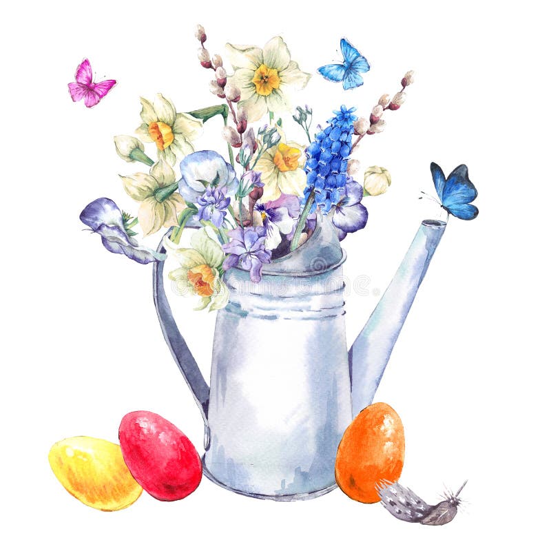 Cartolina d'auguri felice d'annata di Pasqua con il mazzo della molla illustrazione vettoriale Cartolina d'auguri felice d'annata di Pasqua con il mazzo della molla illustrazione vettoriale