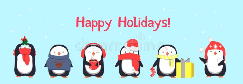 Cartolina d'auguri felice di feste con i pinguini