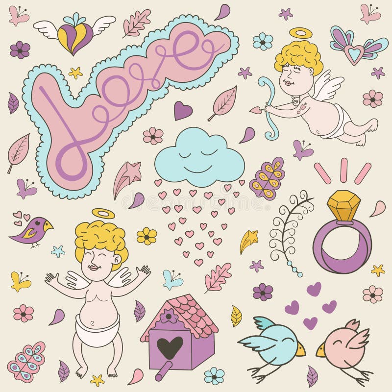 Cartolina d'auguri per il giorno di biglietti di S. Valentino con gli angeli svegli royalty illustrazione gratis Cartolina d'auguri per il giorno di biglietti di S. Valentino con gli angeli svegli royalty illustrazione gratis