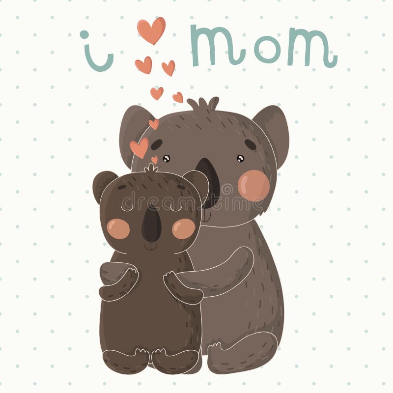 Cartolina d'auguri per la festa della Mamma con le koale sveglie del fumetto illustrazione di stock Cartolina d'auguri per la festa della Mamma con le koale sveglie del fumetto illustrazione di stock