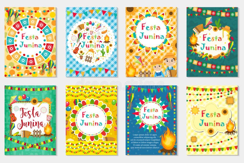 Cartolina d'auguri stabilita di Festa Junina, invito, manifesto Modello dell'America latina brasiliano di festival per la vostra royalty illustrazione gratis Cartolina d'auguri stabilita di Festa Junina, invito, manifesto Modello dell'America latina brasiliano di festival per la vostra royalty illustrazione gratis