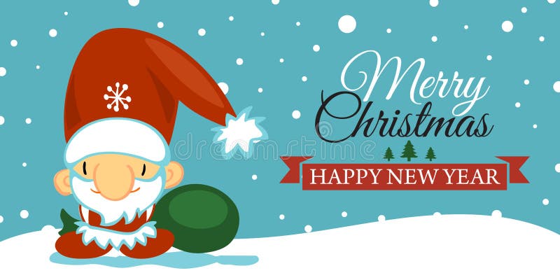 Cartolina del buon anno e di Buon Natale con il Babbo Natale sveglio nello stile del fumetto su fondo blu con la caduta royalty illustrazione gratis Cartolina del buon anno e di Buon Natale con il Babbo Natale sveglio nello stile del fumetto su fondo blu con la caduta royalty illustrazione gratis