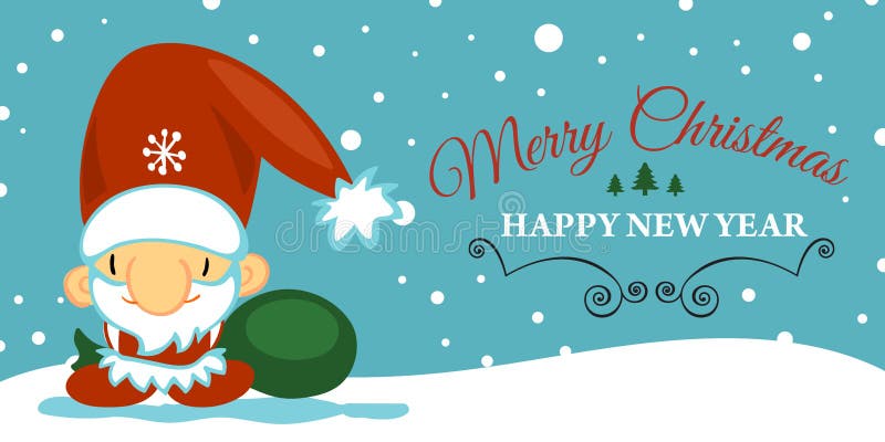 Cartolina del buon anno e di Buon Natale con il Babbo Natale sveglio nello stile del fumetto su fondo blu con la caduta illustrazione di stock Cartolina del buon anno e di Buon Natale con il Babbo Natale sveglio nello stile del fumetto su fondo blu con la caduta illustrazione di stock