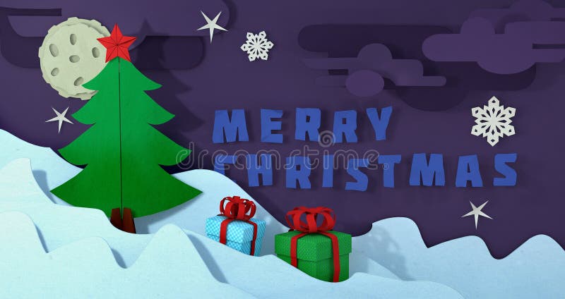 Cartolina dell'albero di Natale di Papercut Fondo di natale del mestiere di carta Paesaggio di natale di inverno del ritaglio All royalty illustrazione gratis Cartolina dell'albero di Natale di Papercut Fondo di natale del mestiere di carta Paesaggio di natale di inverno del ritaglio All royalty illustrazione gratis