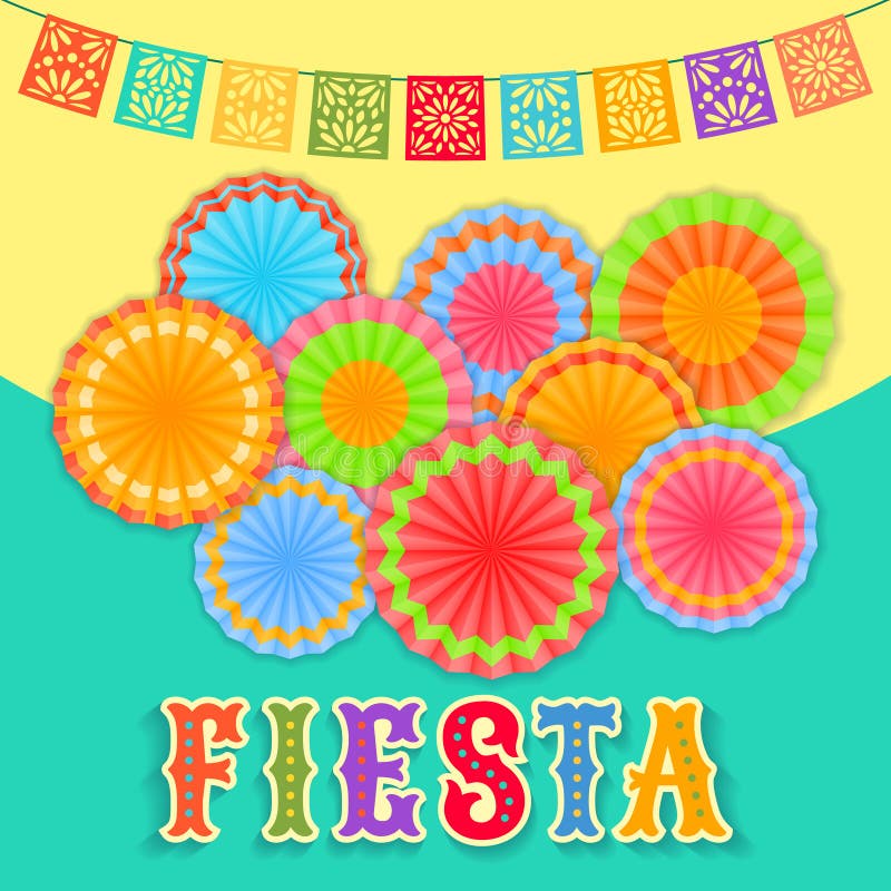 Cartolina di festa, fan di carta, pizzo, testo decorativo illustrazione di stock