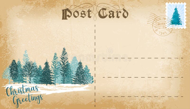 Cartolina di Natale con la foresta della conifera e spazio della copia per testo Vettore