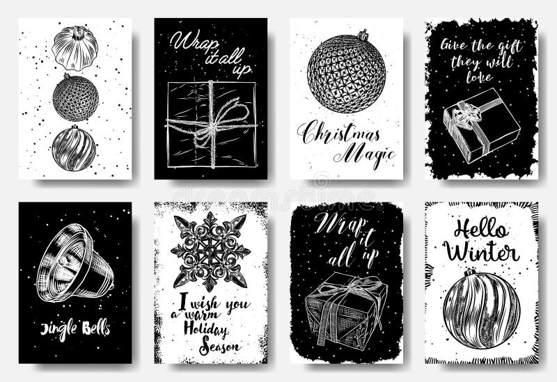 Cartoline di Natale creative moderne e classiche in bianco e nero illustrazione vettoriale Cartoline di Natale creative moderne e classiche in bianco e nero illustrazione vettoriale