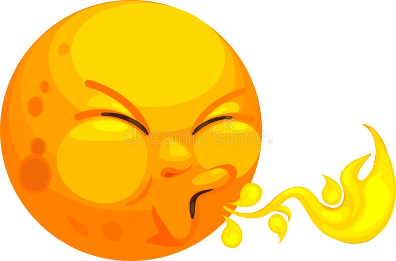 Illustration of hot cartoon sun blowing flames, white background. Illustration of hot cartoon sun blowing flames, white background.