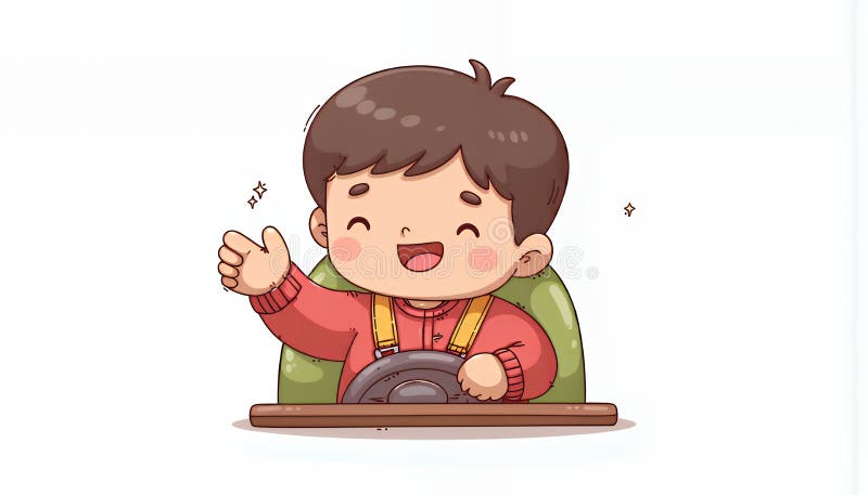 Cartone animato Chibi in stile coreano grazioso mentre guida un veicolo sullo sfondo bianco illustrazione di stock