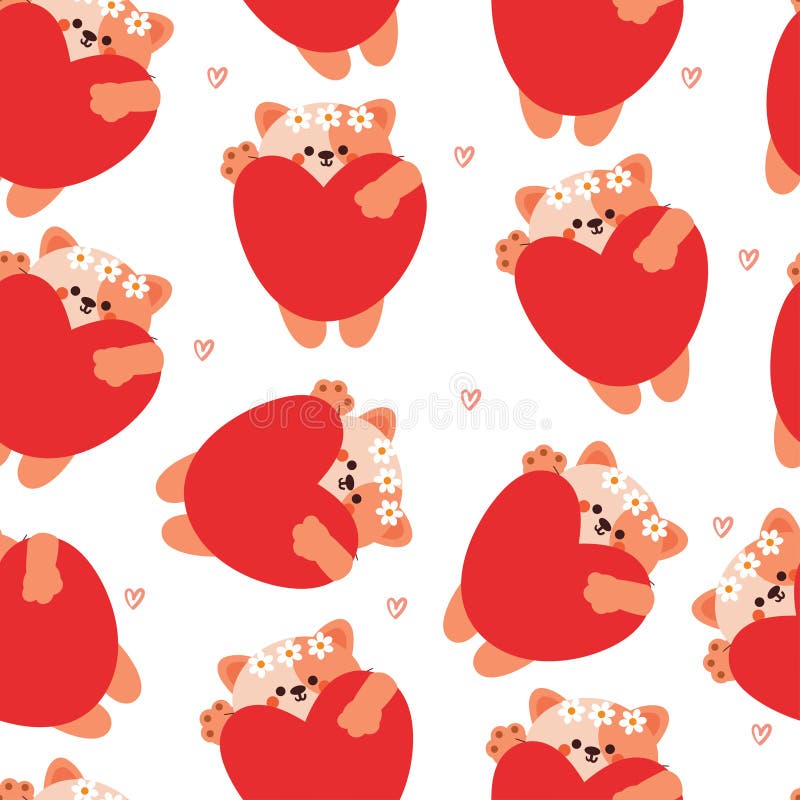 seamless pattern cartoon cat with big heart balloon. cute animal wallpaper illustration for gift wrap paper. seamless pattern cartoon cat with big heart balloon. cute animal wallpaper illustration for gift wrap paper