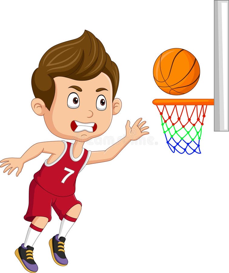 Bambino Di Un Cartone Animato Che Gioca a Basket Illustrazione Vettoriale -  Illustrazione di bambini, concorrenza: 205956791