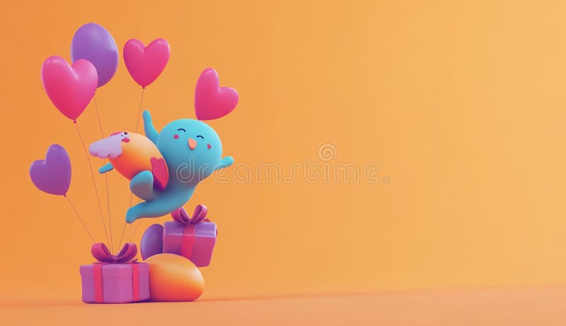 Cartoni animati allegri palloncini omaggio arancione illustrazione 3d divertimento ragazzo illustrazione vettoriale