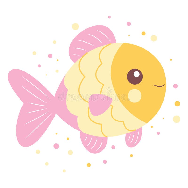 Cartoni animati di pesce con un'espressione sorridente che nuotano in mare illustrazione vettoriale