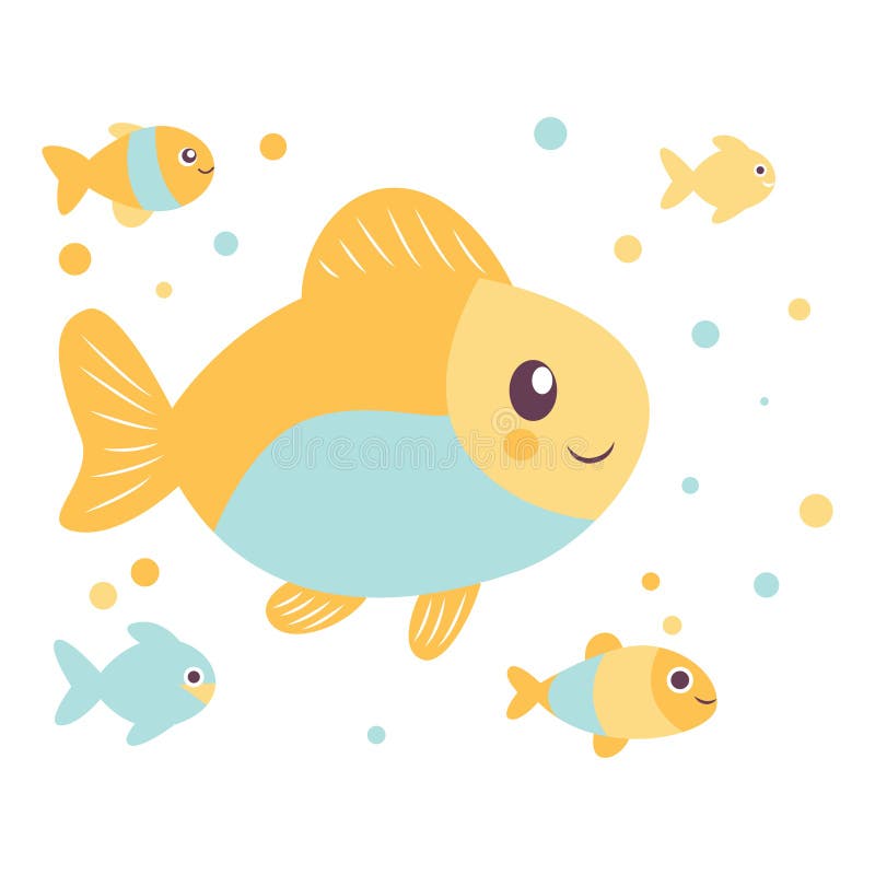 Cartoni animati di pesce con un'espressione sorridente che nuotano in mare illustrazione vettoriale