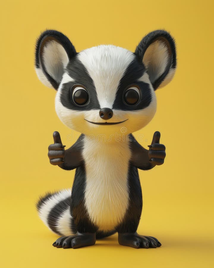 Cartoni animati raccoon che danno pollice su fondo giallo adorabile mascotte animata 3d per bambini contenuto illustrazione di stock