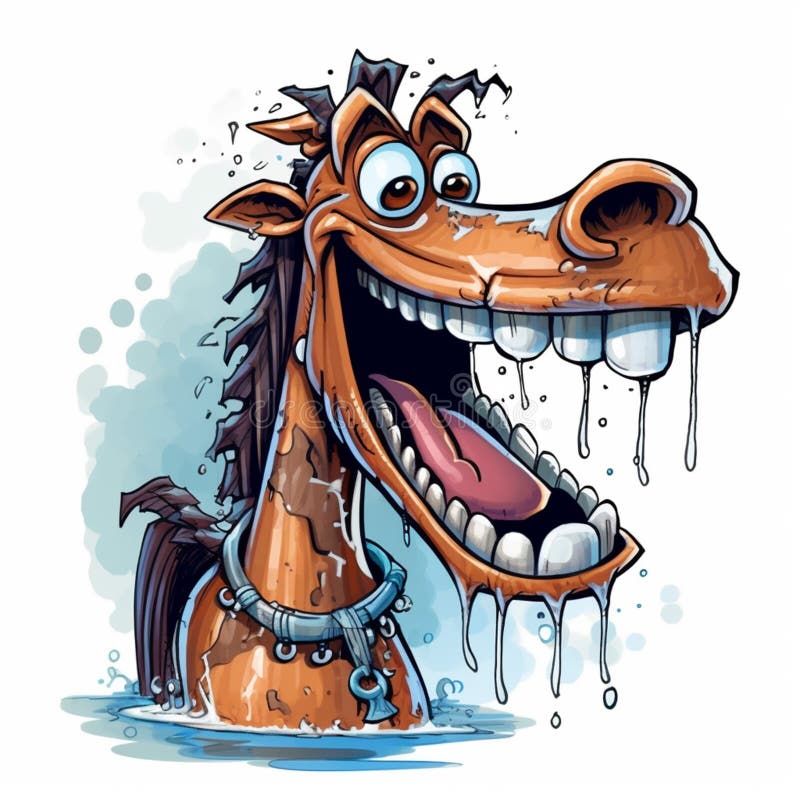 An AI generated image of a cartoon horse drooling saliva into the puddle. An AI generated image of a cartoon horse drooling saliva into the puddle.
