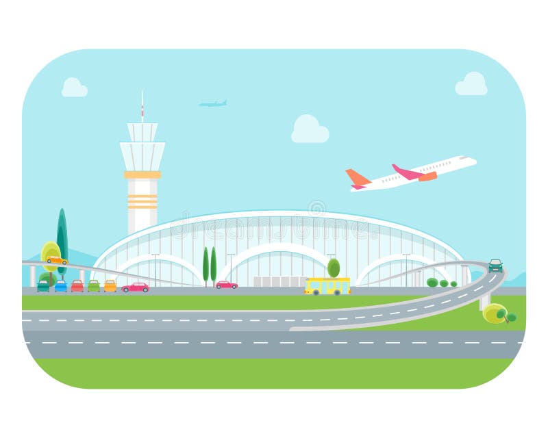 Cartoon Airport Building and Plane. Vector Stock Vector - Illustration of  landscape, aviation: 84724598
