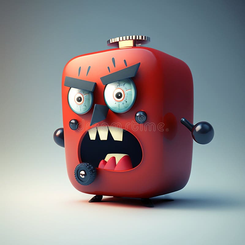 Cartoon Alarm Clock Angry Character Illustration Using Generative AI