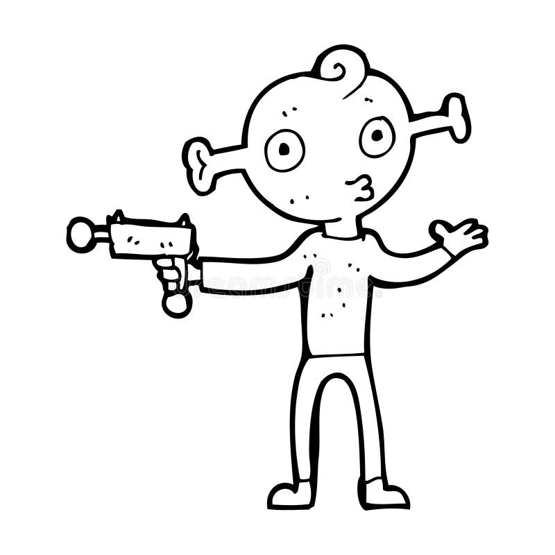 cartoon alien with ray gun