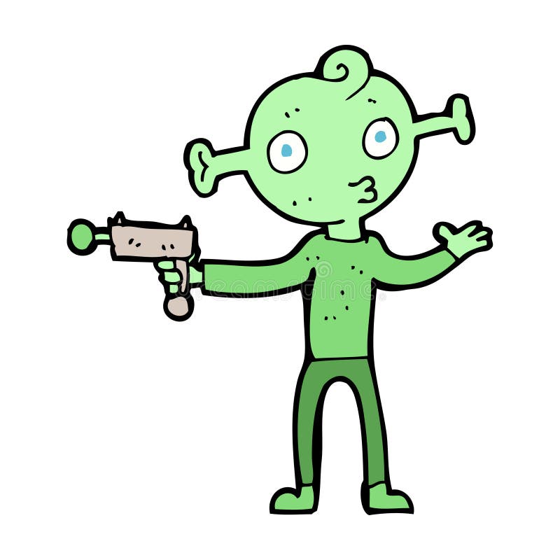 cartoon alien with ray gun