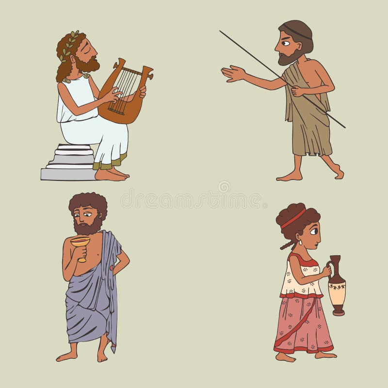 Cartoon ancient greek people set.
